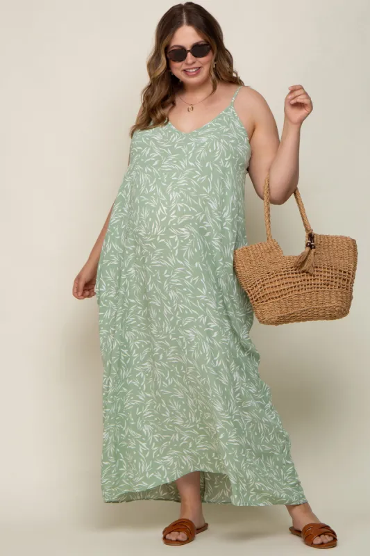 Mint Leaf Print Double V-Neck Maternity Plus Maxi Dress sold by Pinkblush