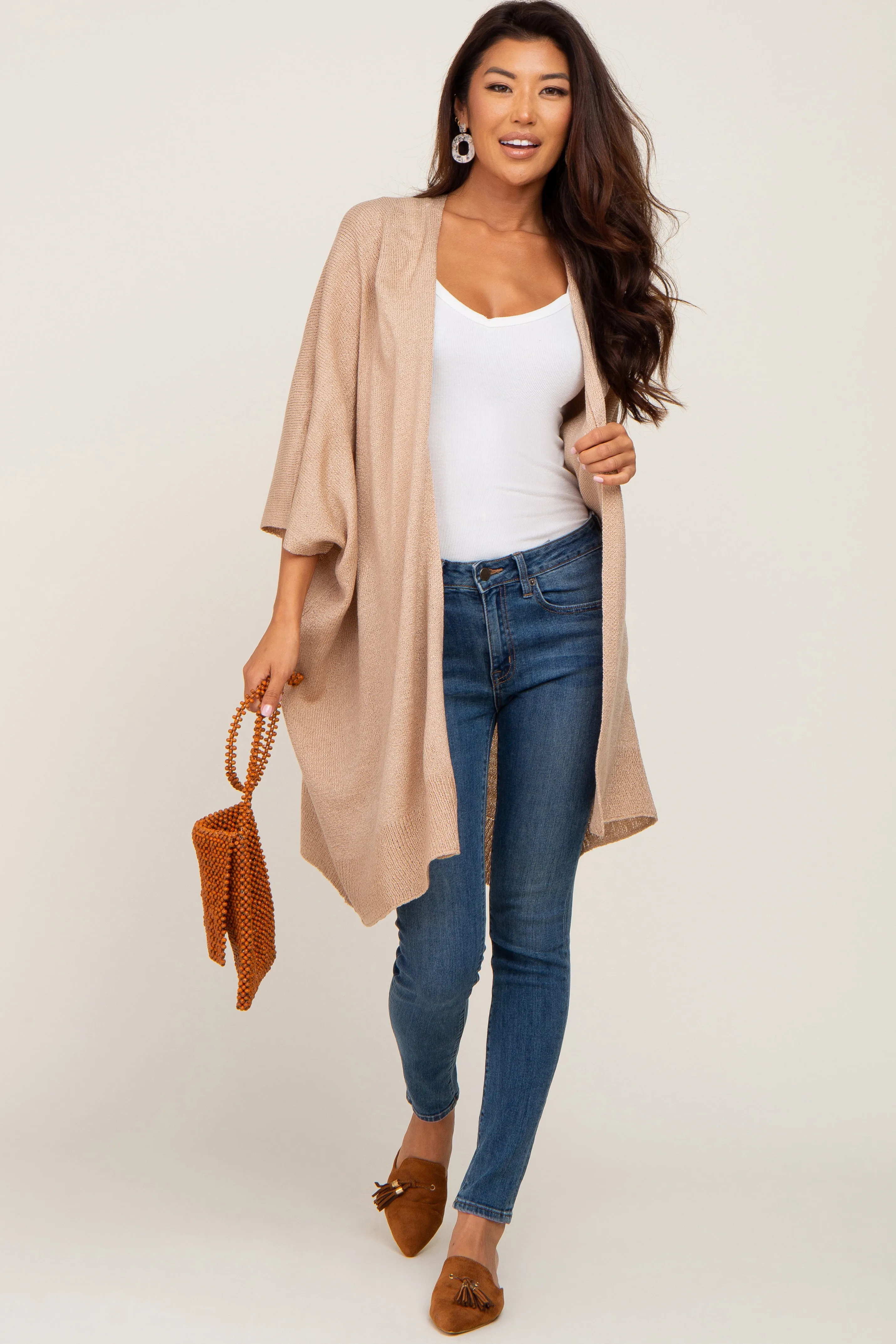 Taupe Knit Open Front Cardigan sold by Pinkblush