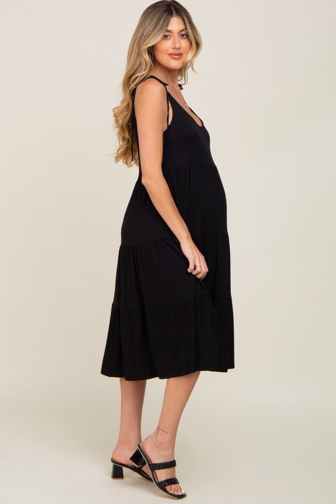 Black Sleeveless Tiered Maternity Midi Dress sold by Pinkblush product image thumbnail 2