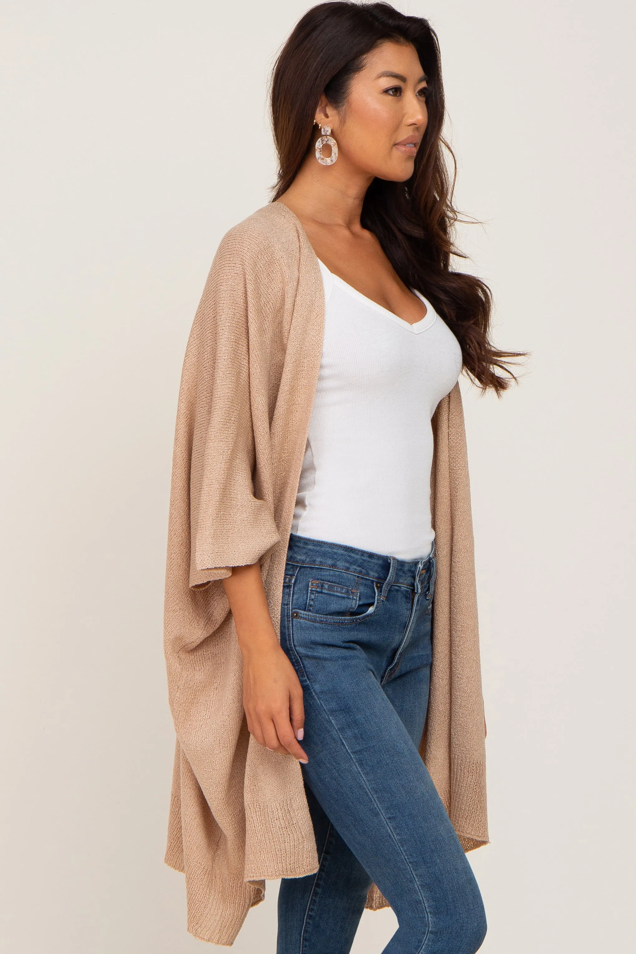 Taupe Knit Open Front Cardigan sold by Pinkblush product image thumbnail 2