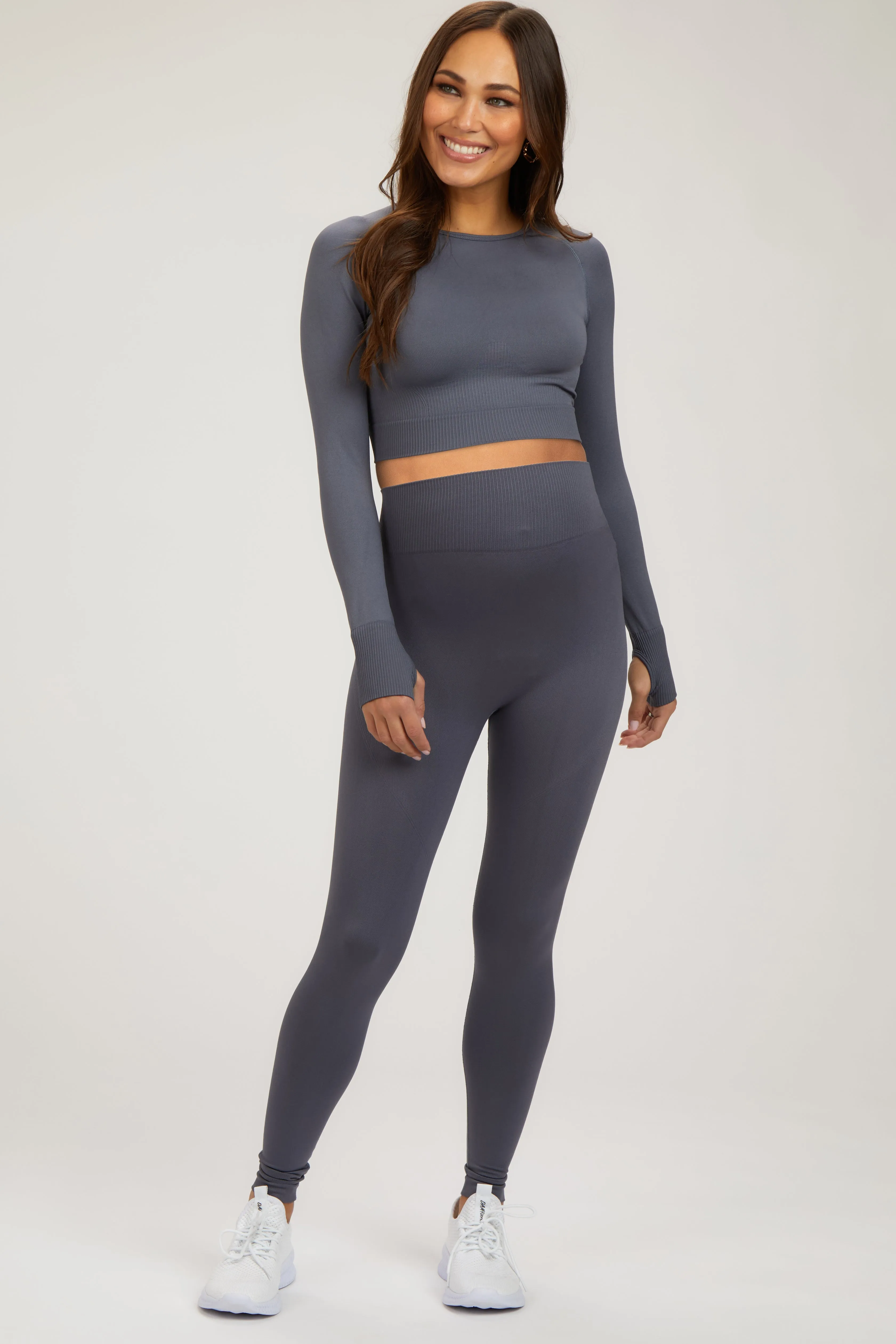 Grey Cropped Long Sleeve Maternity Active Set sold by Pinkblush