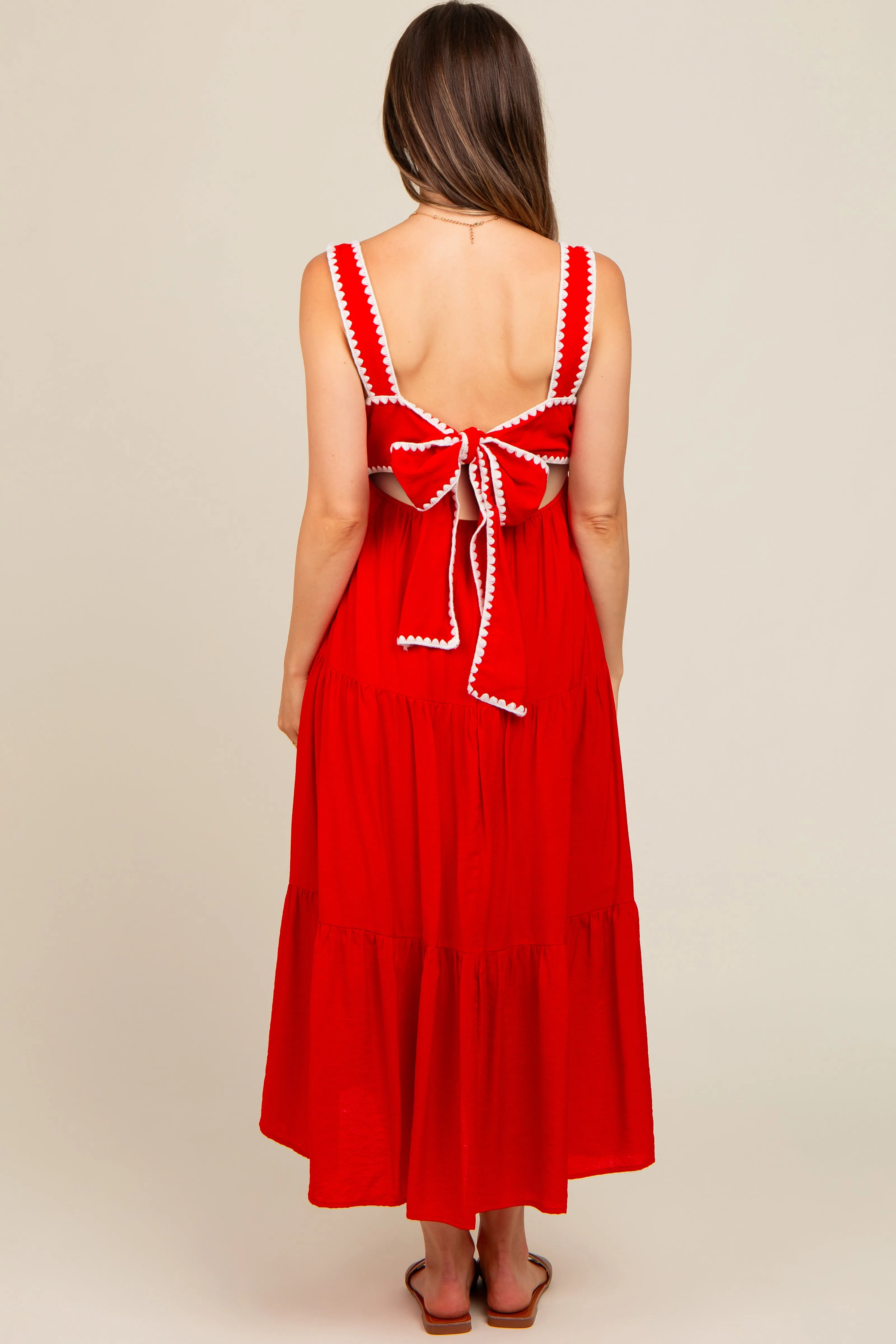 Red Scallop Trim Tiered Maternity Midi Dress sold by Pinkblush product image thumbnail 4