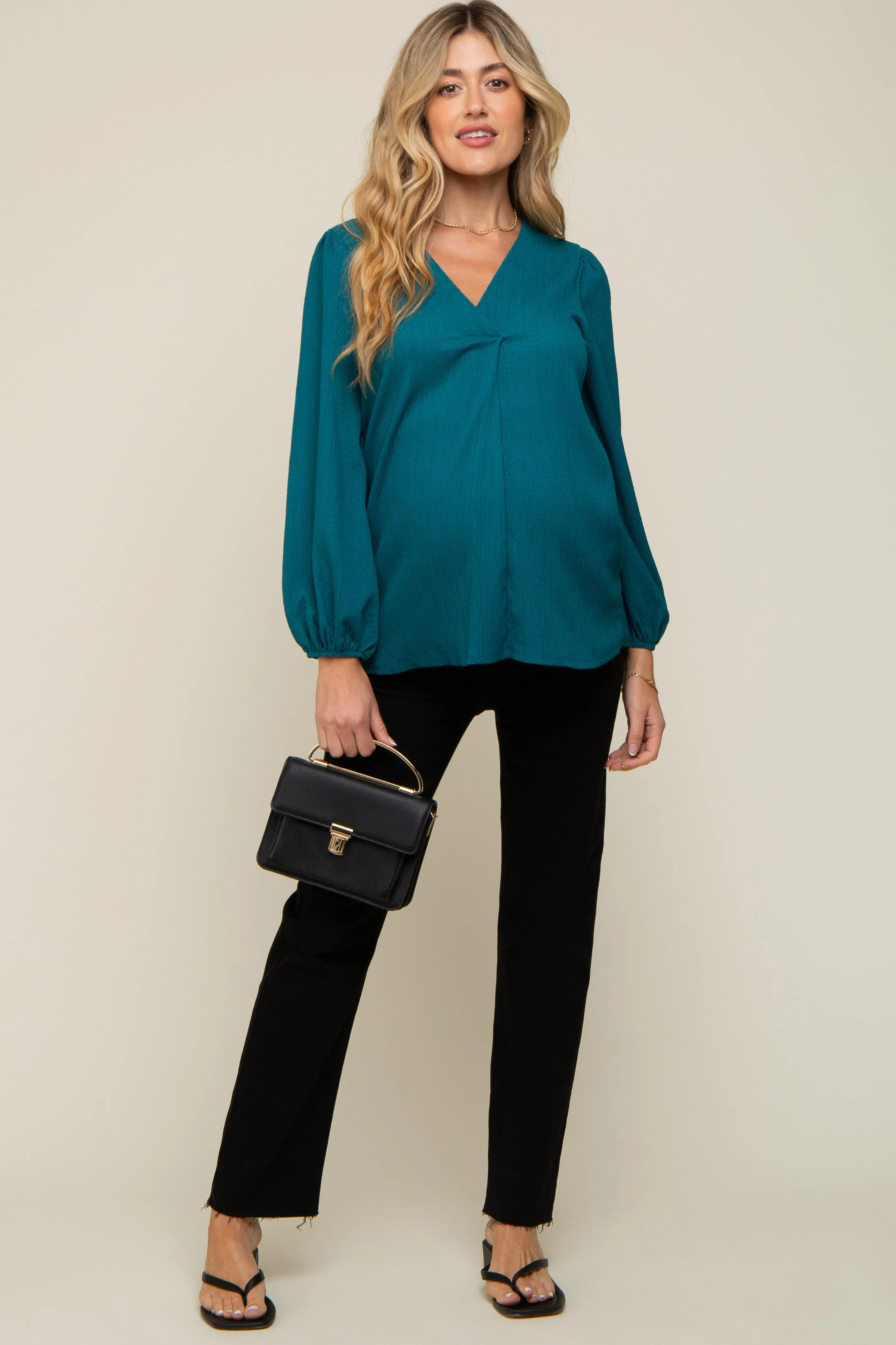 Teal Textured Long Sleeve Maternity Blouse sold by Pinkblush