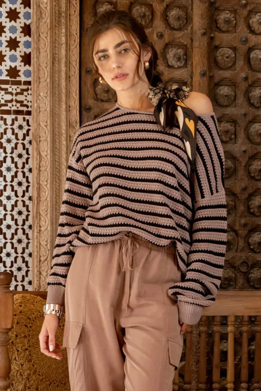 Mocha Striped Sweater sold by Pinkblush