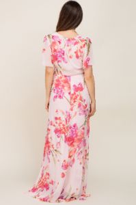 Pink Tulip Floral Chiffon Wrap Front Short Sleeve Maternity Maxi Dress sold by Pinkblush