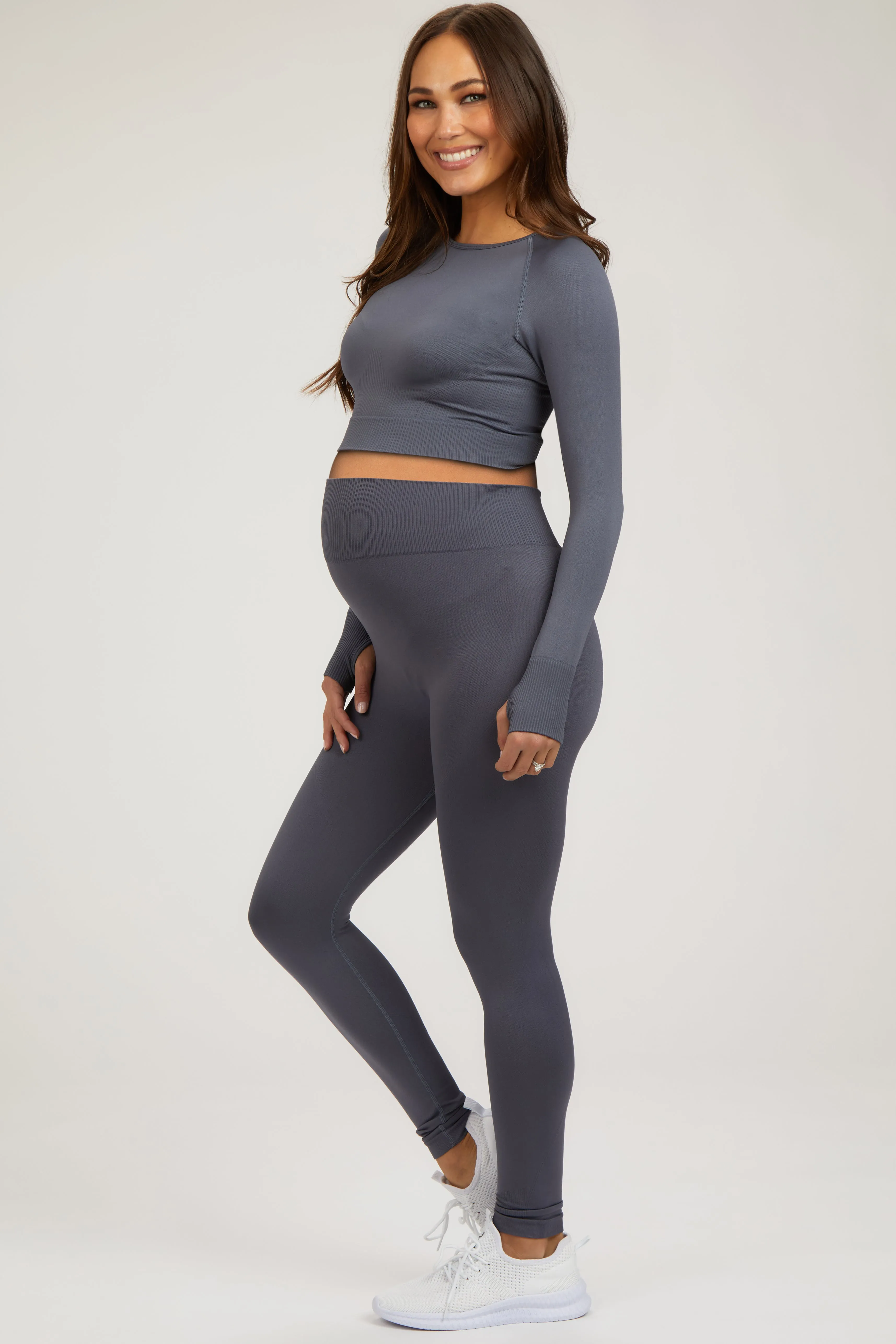 Grey Cropped Long Sleeve Maternity Active Set sold by Pinkblush product image thumbnail 2