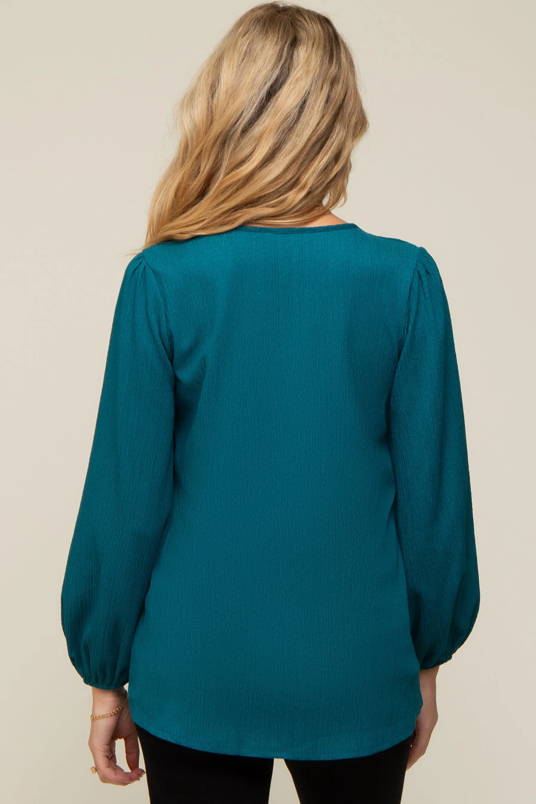 Teal Textured Long Sleeve Maternity Blouse sold by Pinkblush product image thumbnail 5