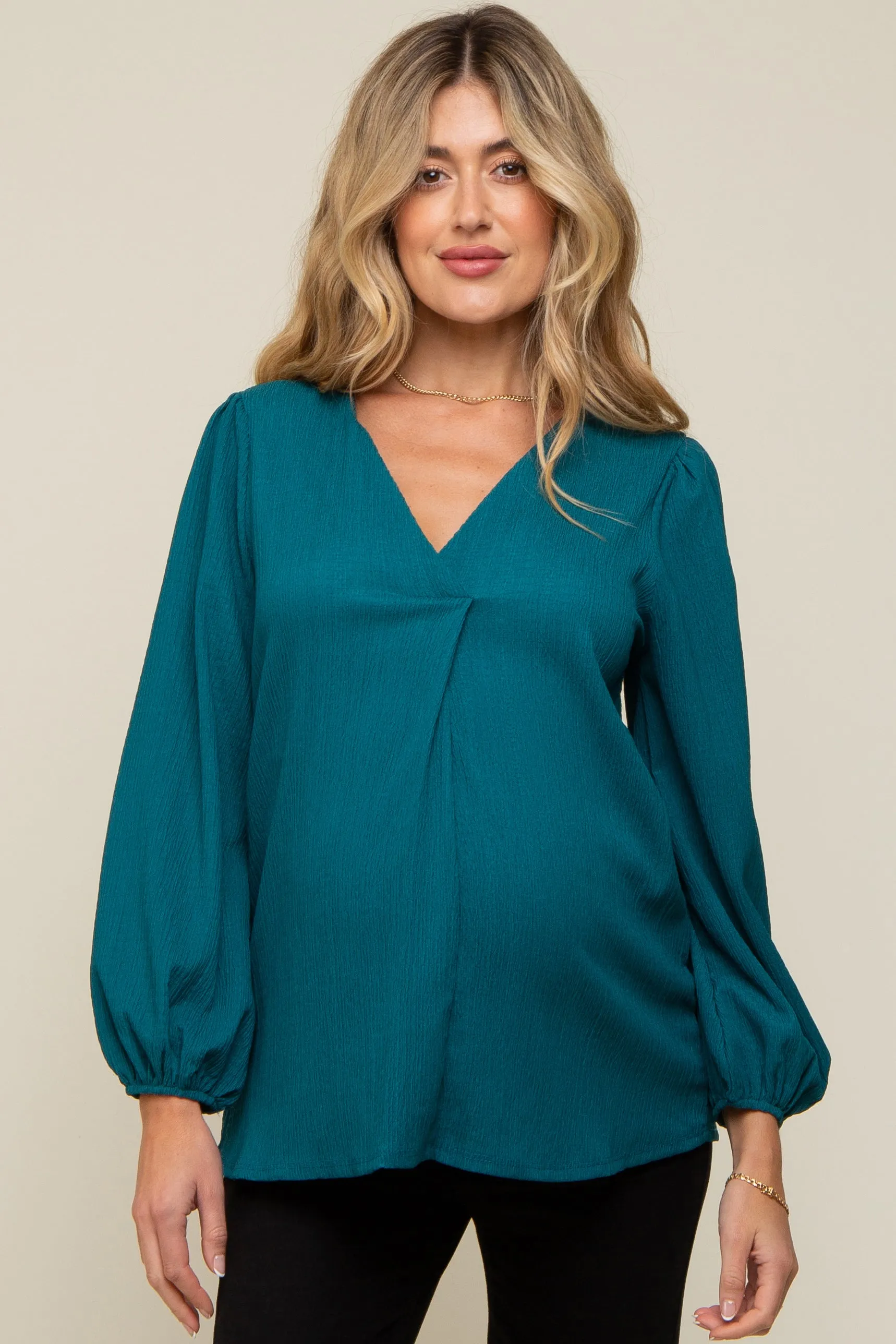 Teal Textured Long Sleeve Maternity Blouse sold by Pinkblush product image thumbnail 2