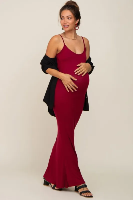 Burgundy Basic Maternity Maxi Dress sold by Pinkblush