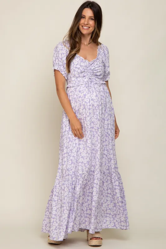 Lavender Floral Cinched Bust Maternity Maxi Dress sold by Pinkblush