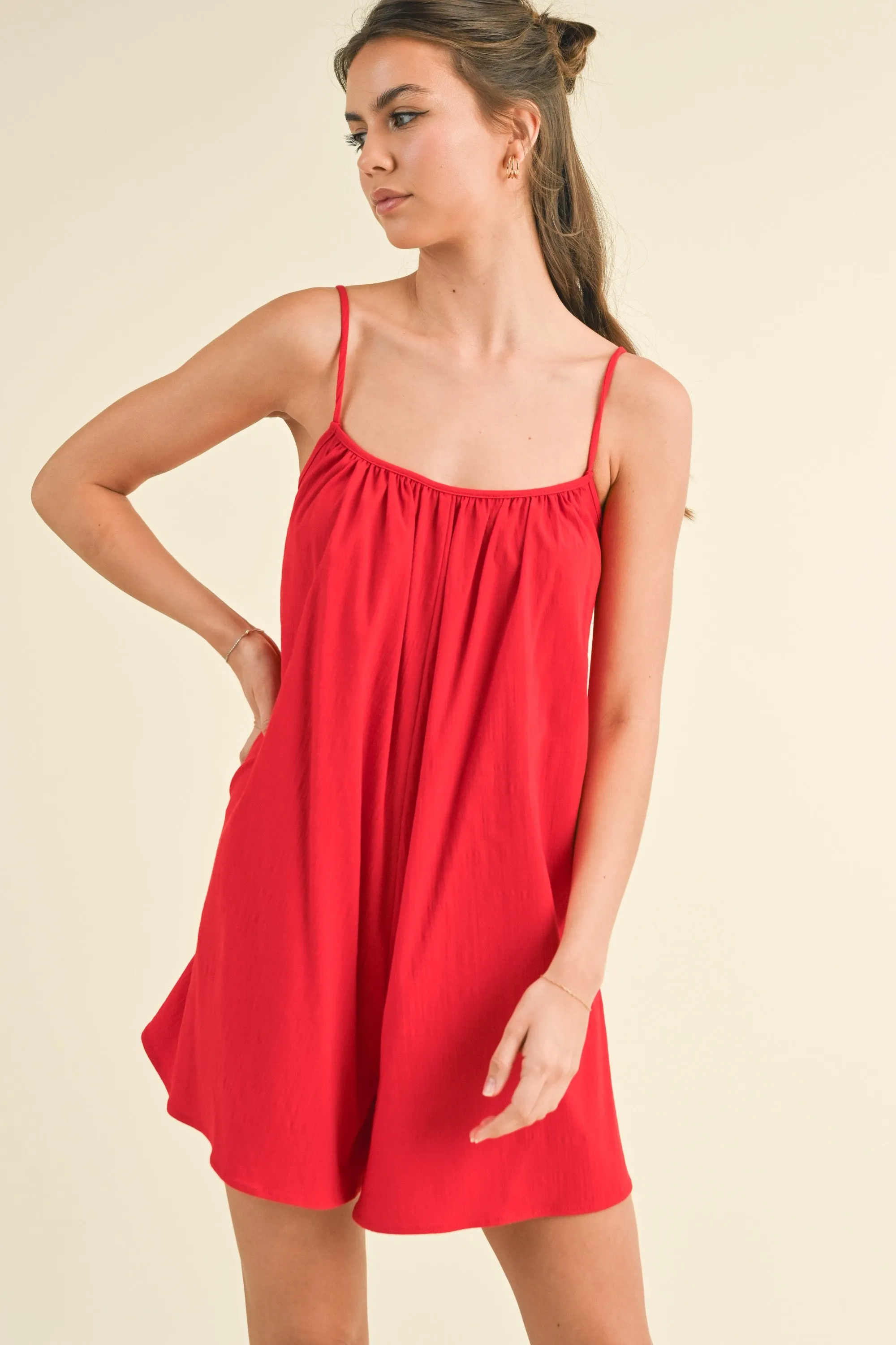 Red Adjustable Tie Back Romper sold by Pinkblush