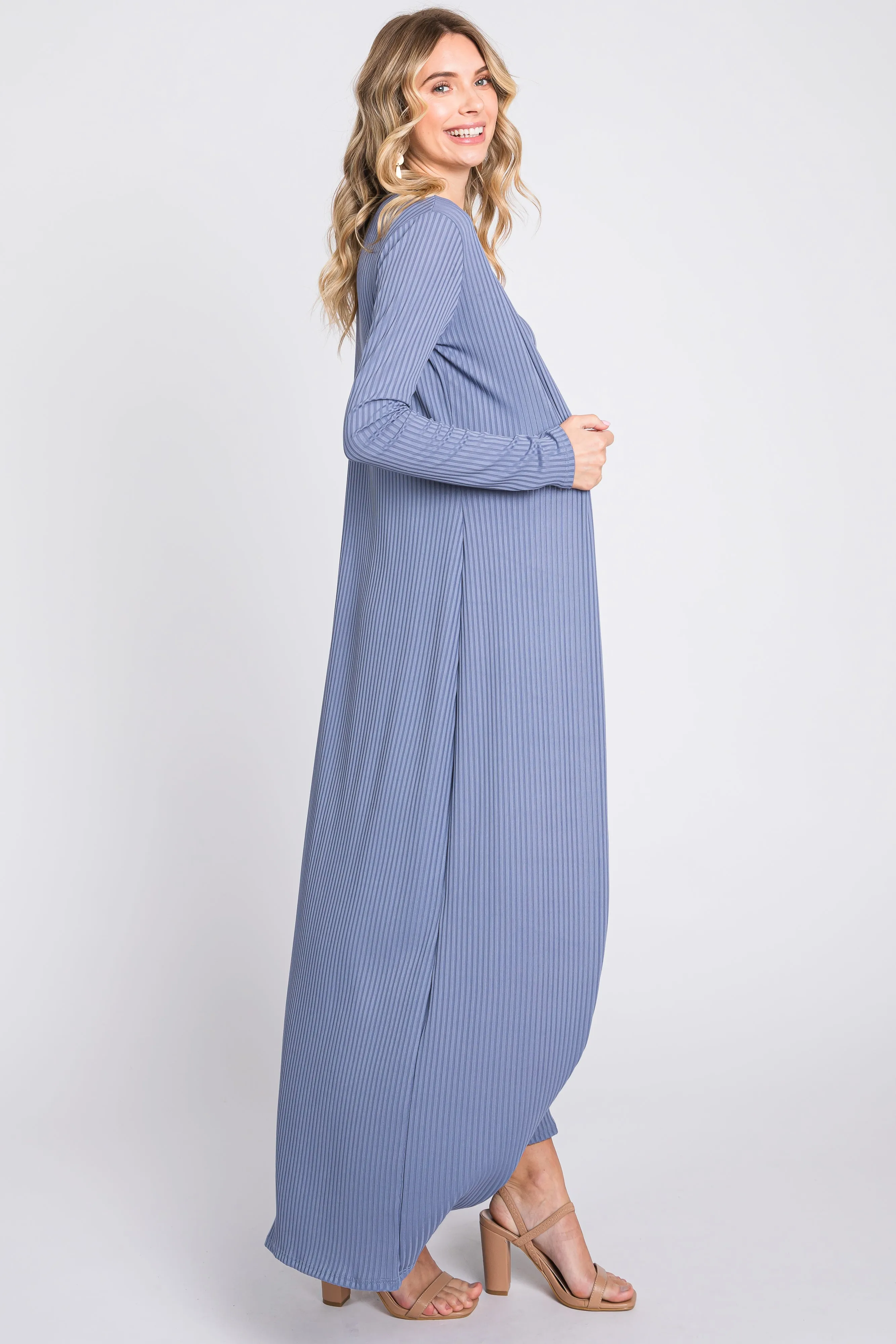 Blue Ribbed Sleeveless Dress Cardigan Set sold by Pinkblush product image thumbnail 3