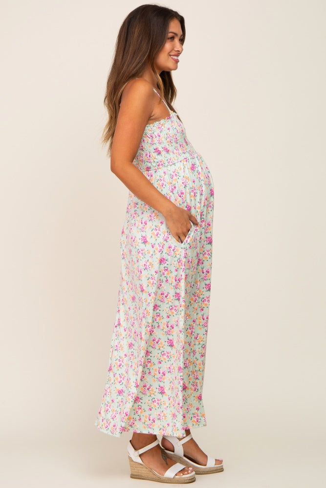 Light Olive Square Neck Smocked Maternity Midi Dress sold by Pinkblush product image thumbnail 2
