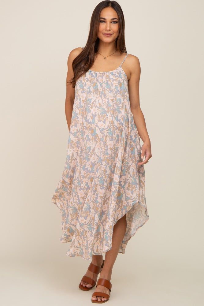 Blue Floral Round Hem Maternity Midi Dress sold by Pinkblush product image thumbnail 5