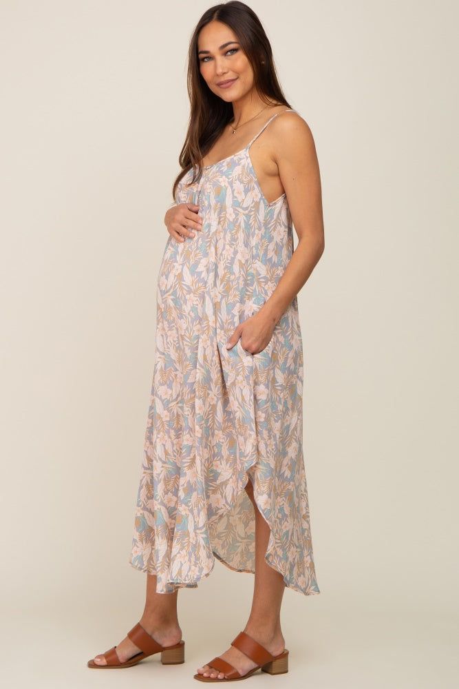 Blue Floral Round Hem Maternity Midi Dress sold by Pinkblush product image thumbnail 2