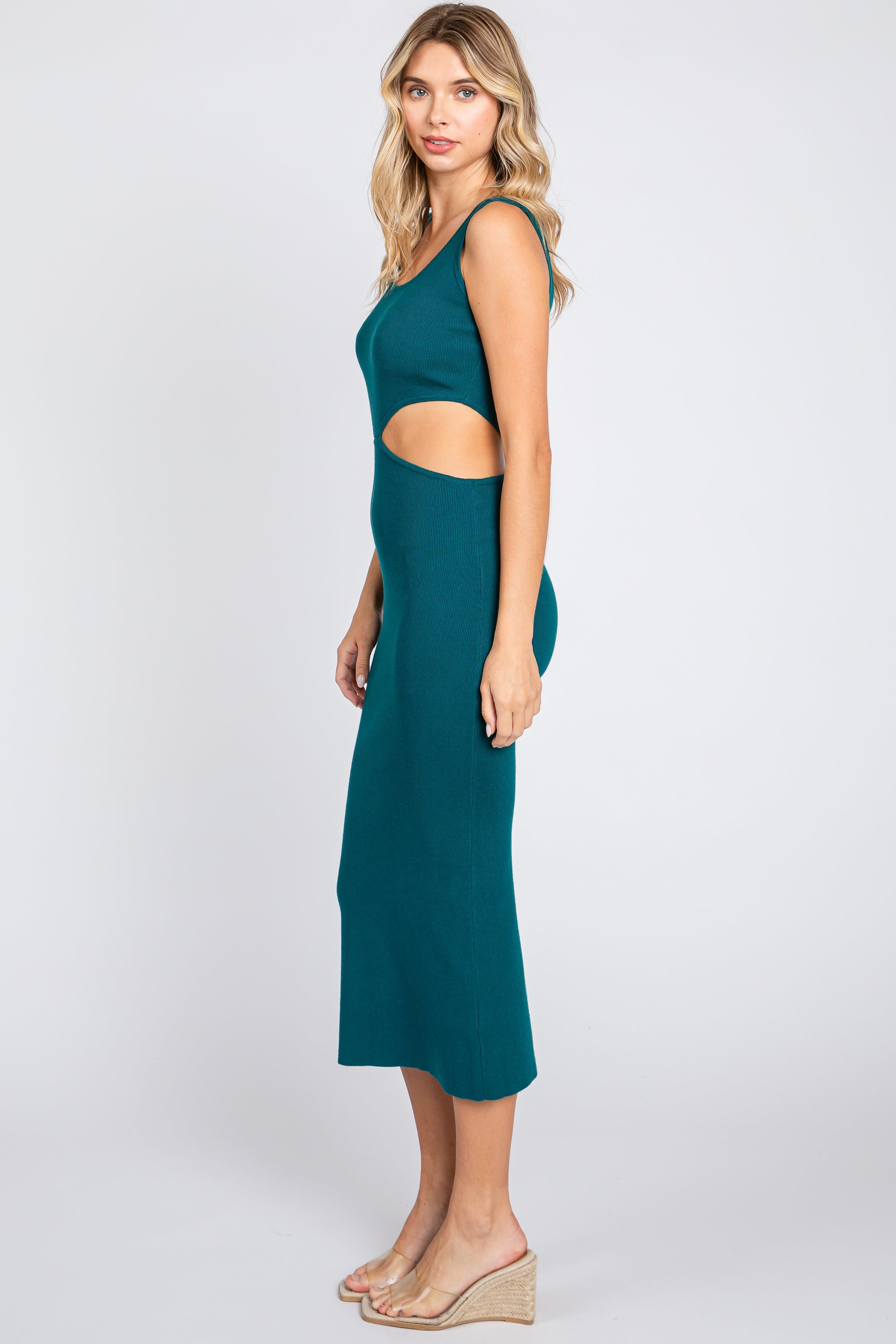 Emerald Sleeveless Side Cutout Midi Dress sold by Pinkblush product image thumbnail 2