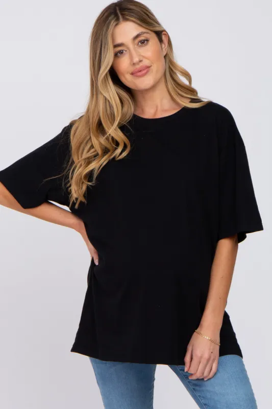 Black Basic Oversized Maternity Tee sold by Pinkblush