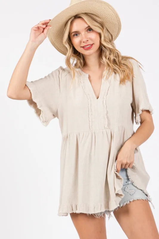 Beige Short Sleeve Top sold by Pinkblush