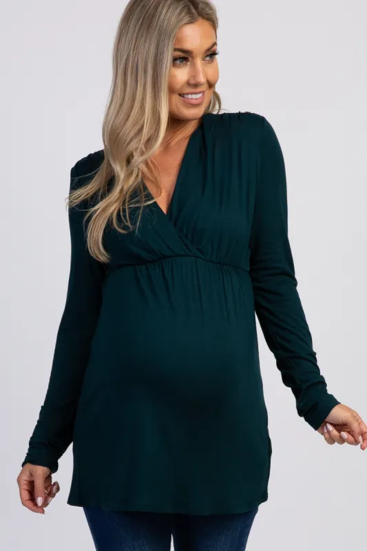 PinkBlush Hunter Green Long Sleeve Maternity/Nursing Top sold by Pinkblush