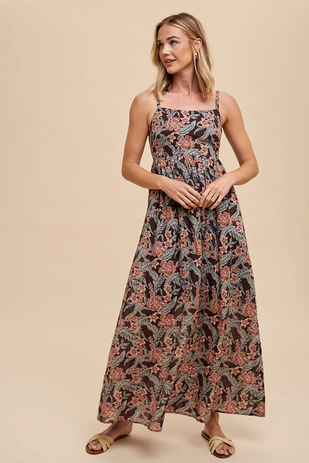 Brown Floral Lightweight Sleeveless Dress sold by Pinkblush product image thumbnail 4