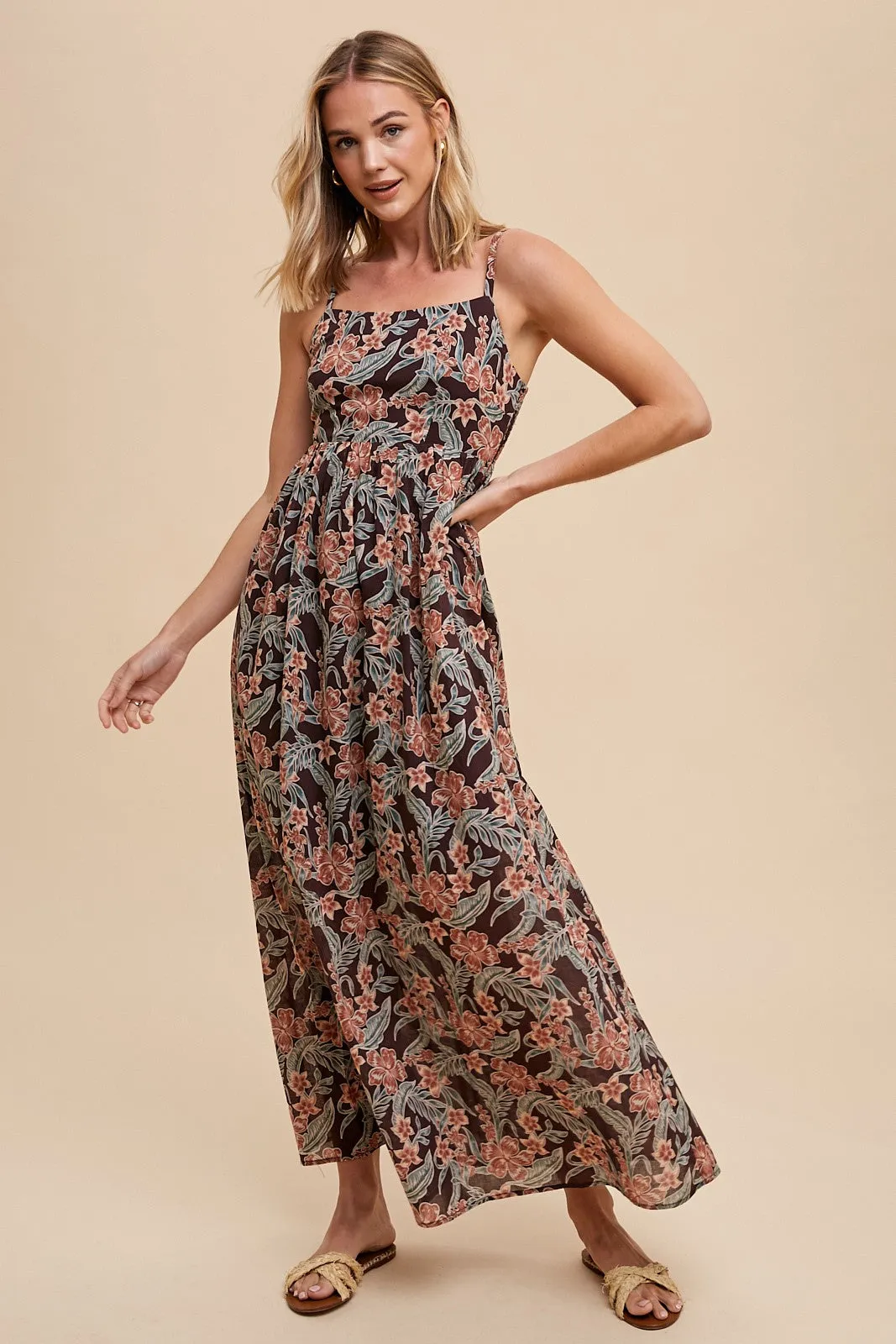 Brown Floral Lightweight Sleeveless Dress sold by Pinkblush