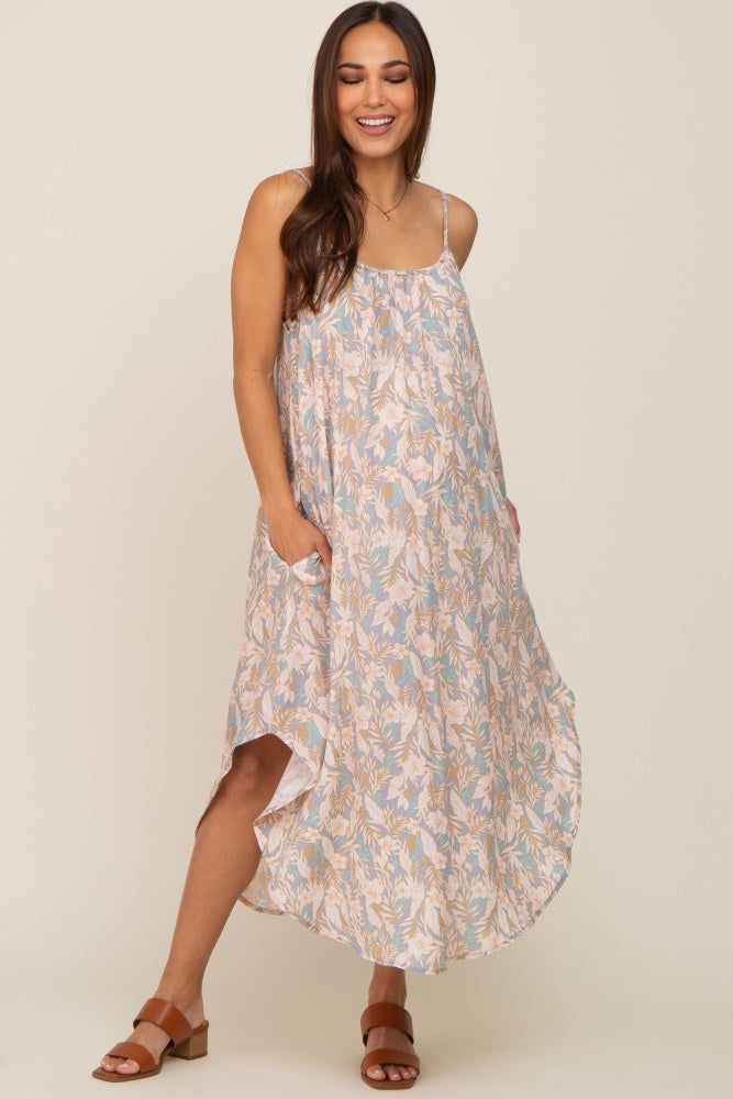 Blue Floral Round Hem Maternity Midi Dress sold by Pinkblush product image thumbnail 4