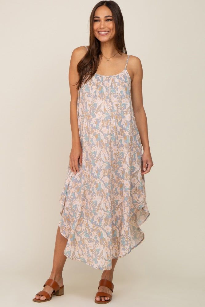 Blue Floral Round Hem Maternity Midi Dress sold by Pinkblush