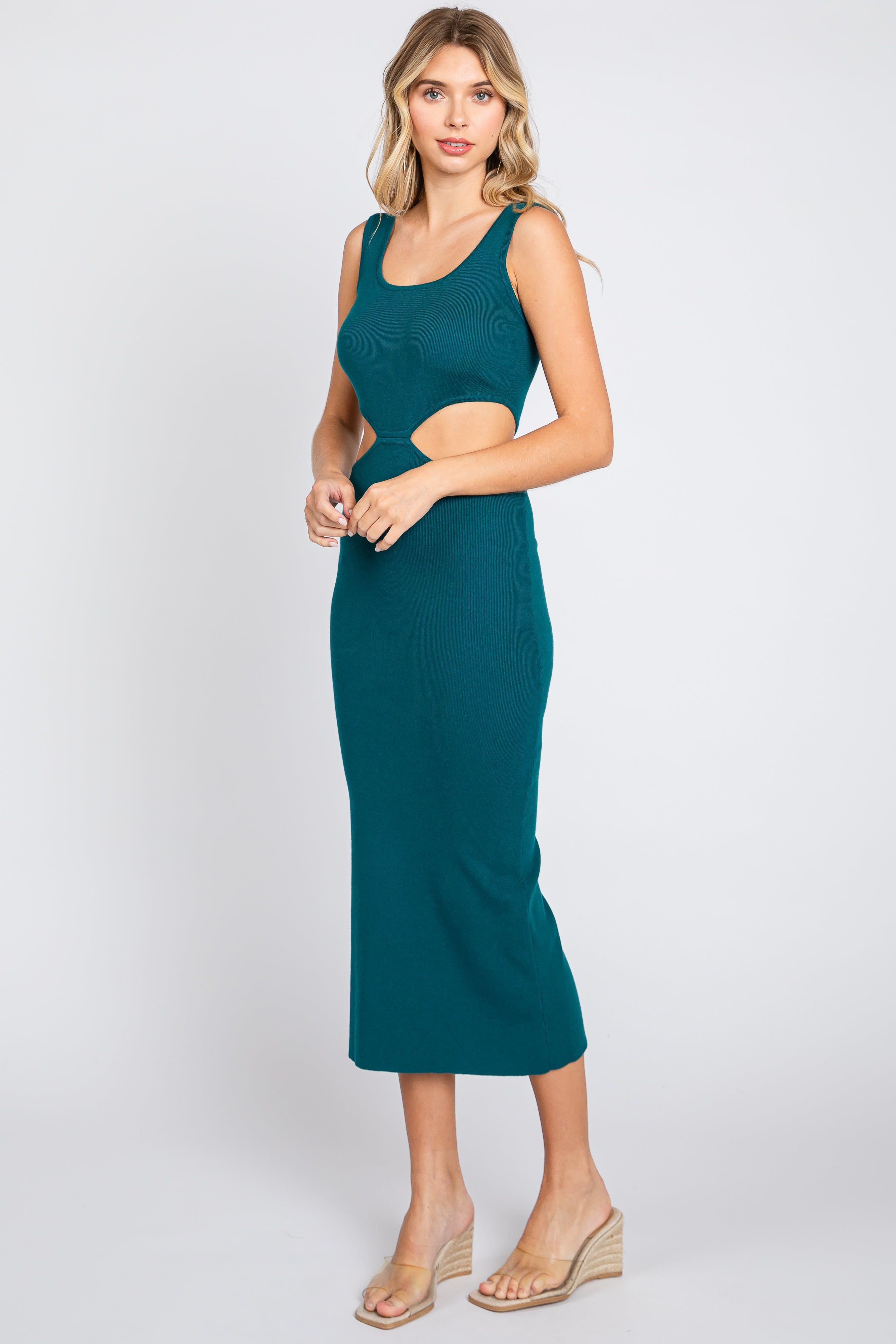 Emerald Sleeveless Side Cutout Midi Dress sold by Pinkblush product image thumbnail 4