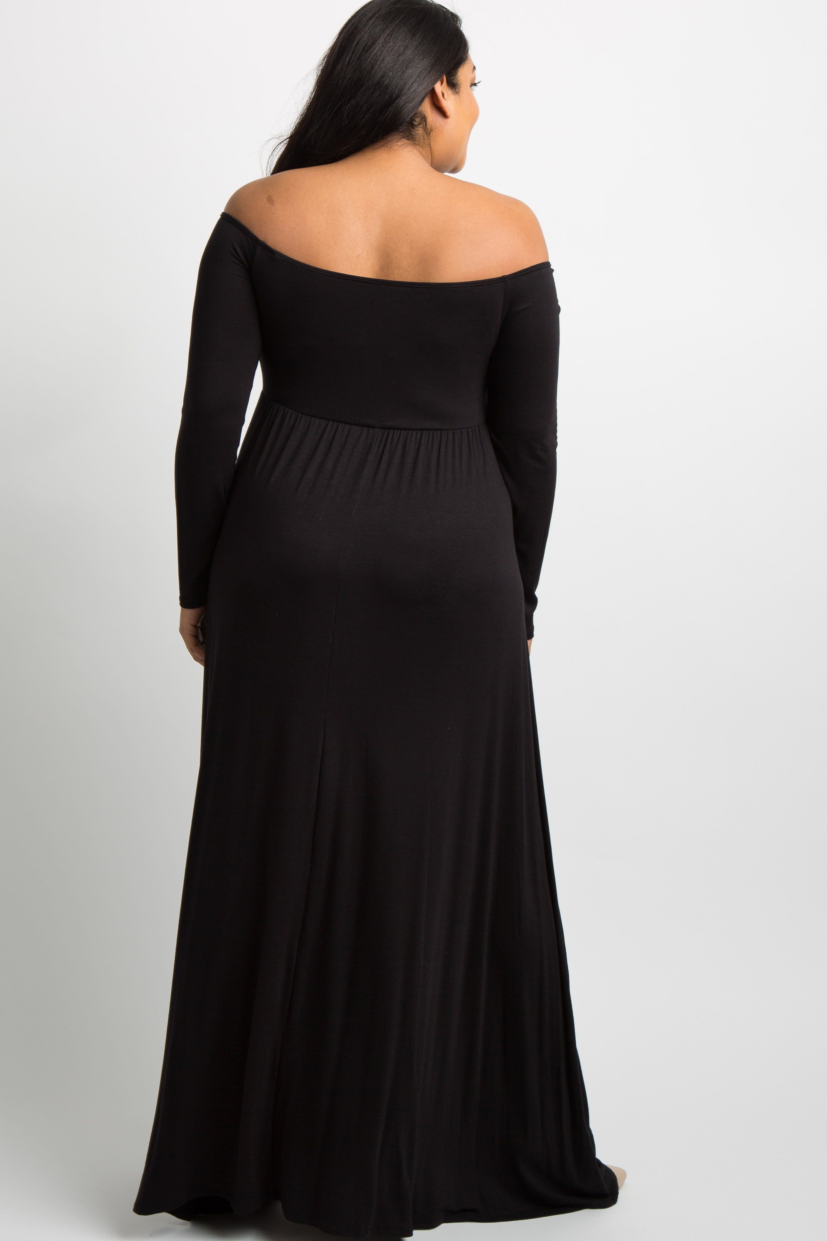 PinkBlush Black Solid Off Shoulder Plus Maternity Maxi Dress sold by Pinkblush product image thumbnail 3
