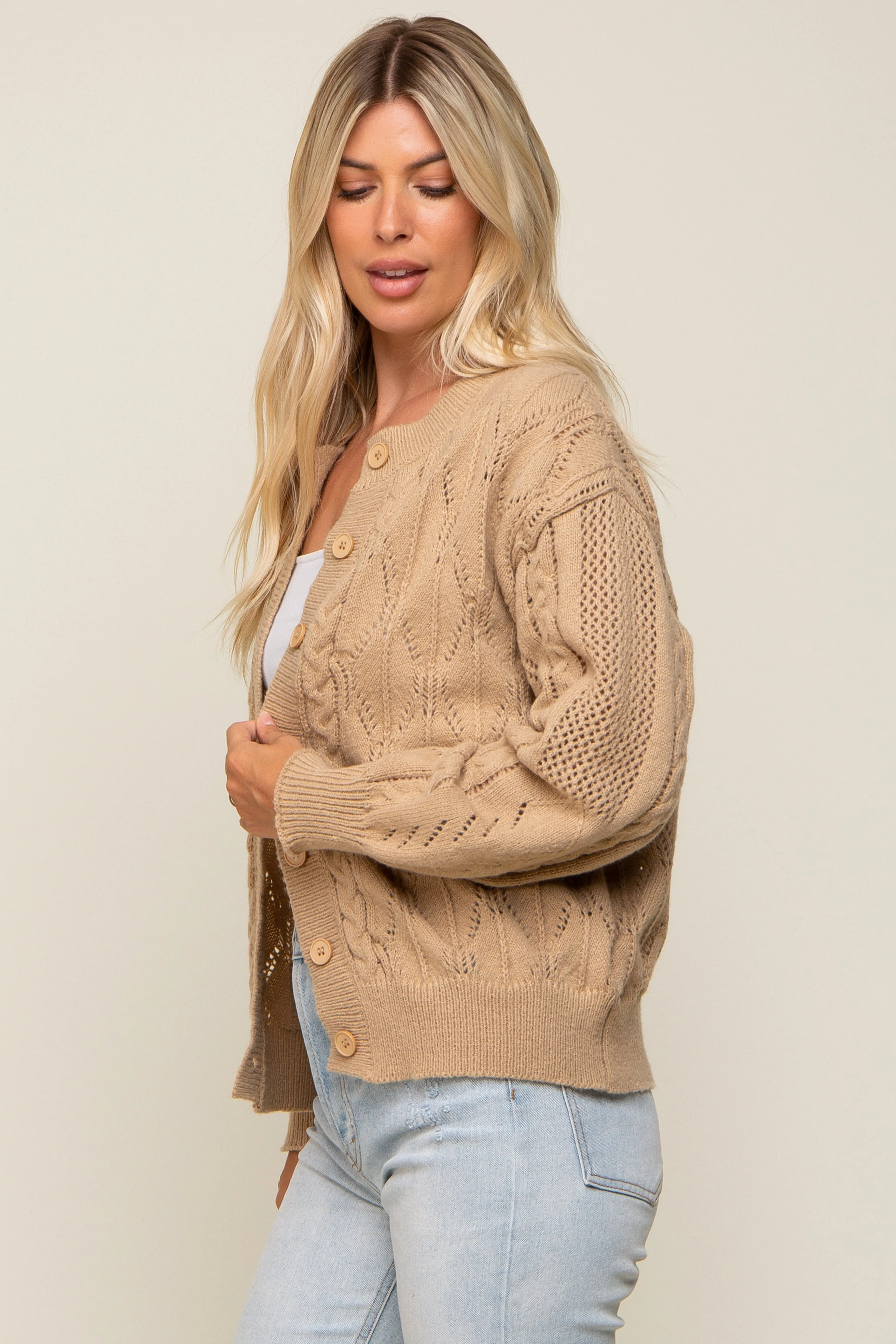 Beige Mixed Knit Cardigan sold by Pinkblush product image thumbnail 2