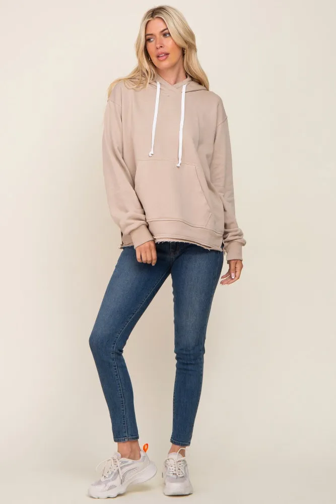 Beige Raw Edge Trim Drawstring Hoodie sold by Pinkblush product image thumbnail 4