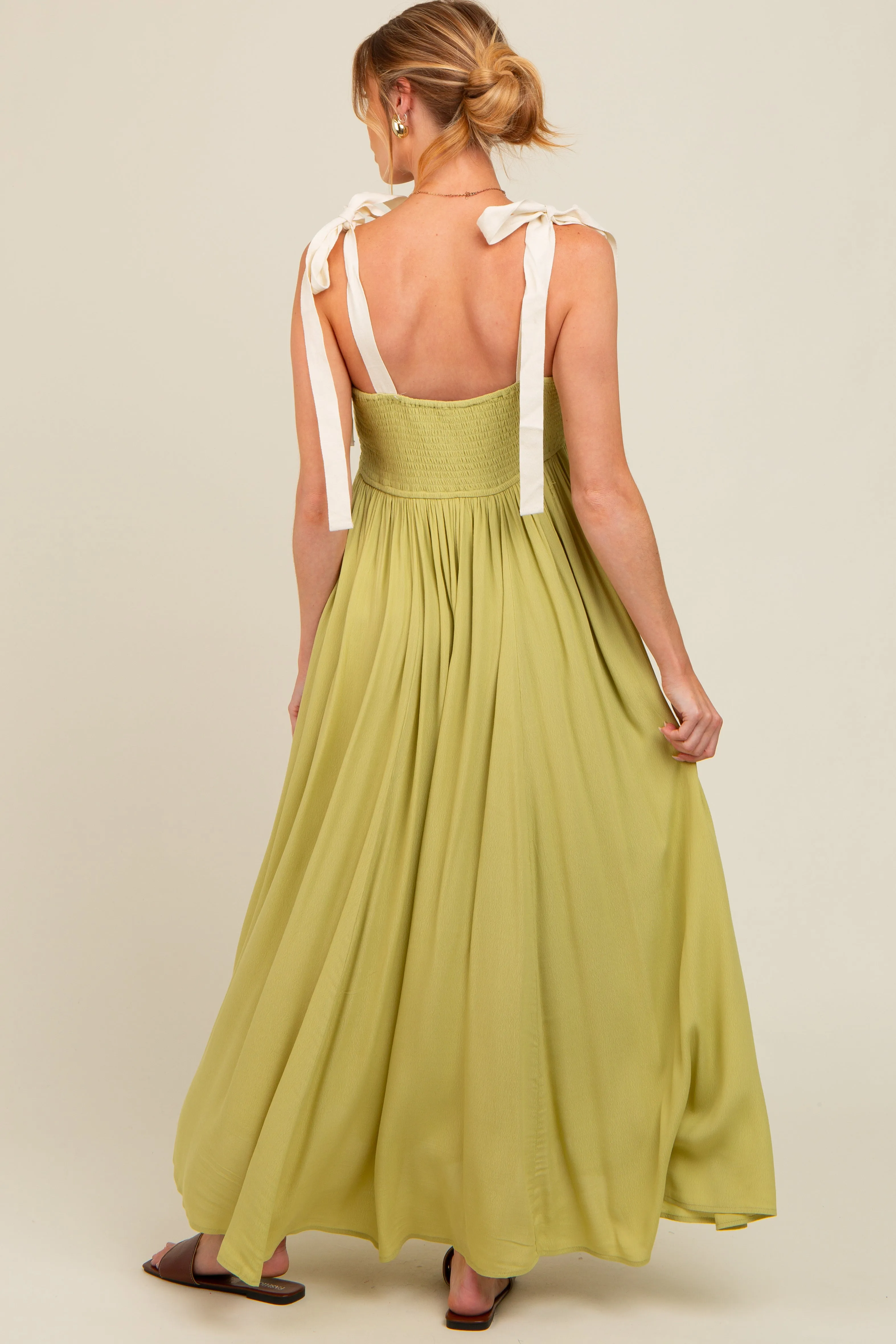 Lime Contrast Shoulder Tie Smocked Maternity Maxi Dress sold by Pinkblush product image thumbnail 4