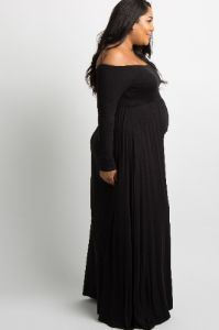 PinkBlush Black Solid Off Shoulder Plus Maternity Maxi Dress sold by Pinkblush