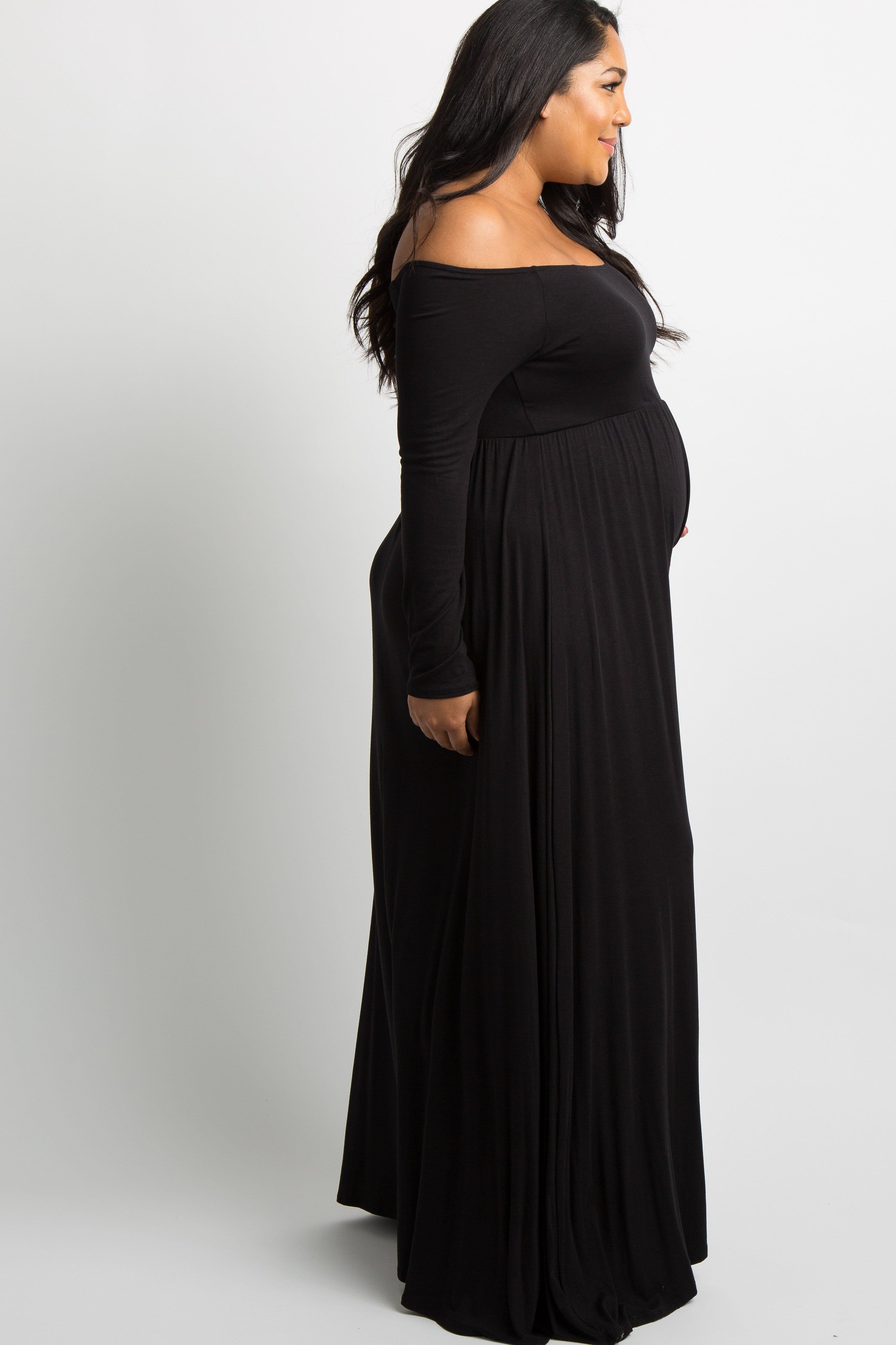 PinkBlush Black Solid Off Shoulder Plus Maternity Maxi Dress sold by Pinkblush product image thumbnail 2