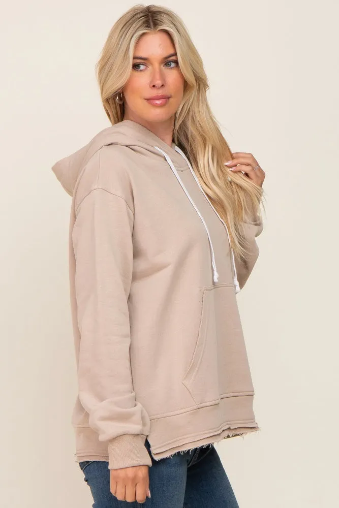 Beige Raw Edge Trim Drawstring Hoodie sold by Pinkblush product image thumbnail 2