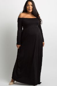 PinkBlush Black Solid Off Shoulder Plus Maternity Maxi Dress sold by Pinkblush