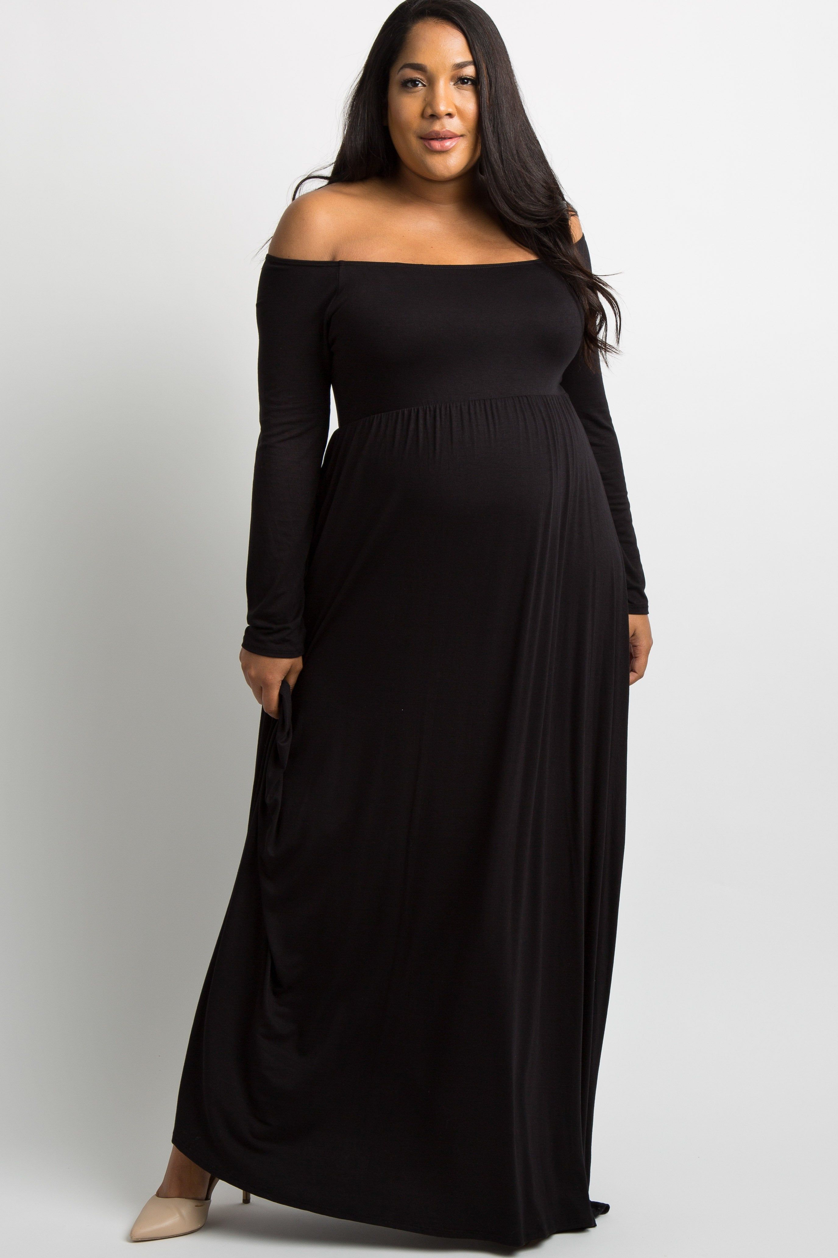 PinkBlush Black Solid Off Shoulder Plus Maternity Maxi Dress sold by Pinkblush product image thumbnail 4
