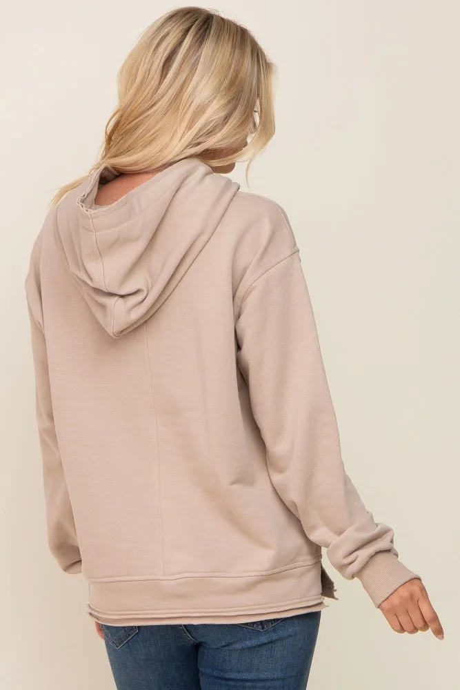 Beige Raw Edge Trim Drawstring Hoodie sold by Pinkblush product image thumbnail 3