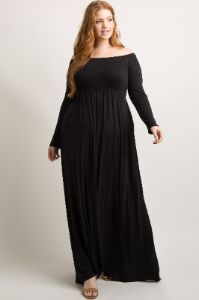 PinkBlush Black Solid Off Shoulder Plus Maternity Maxi Dress sold by Pinkblush
