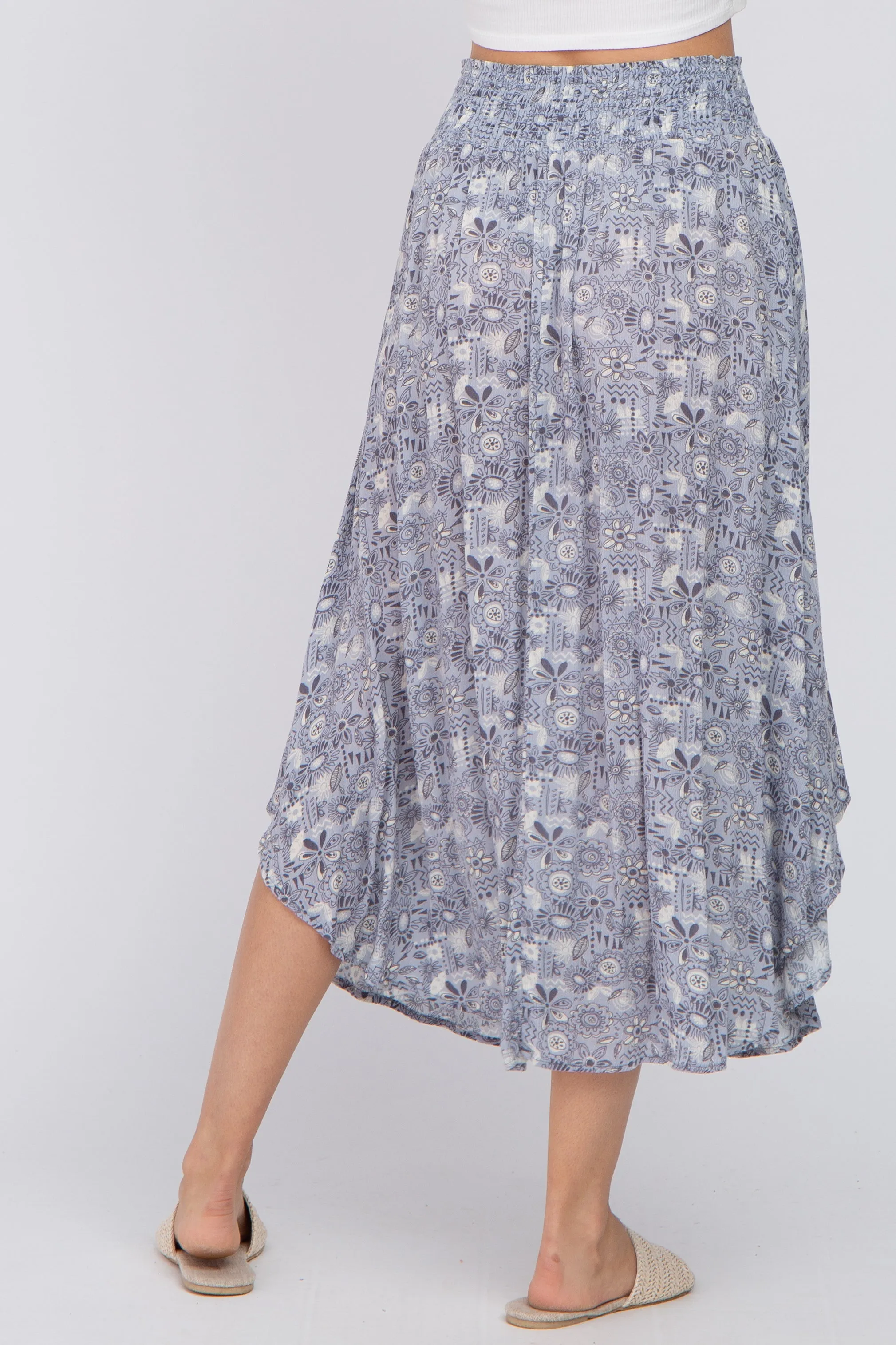 Blue Floral Round Hem Midi Skirt sold by Pinkblush product image thumbnail 4