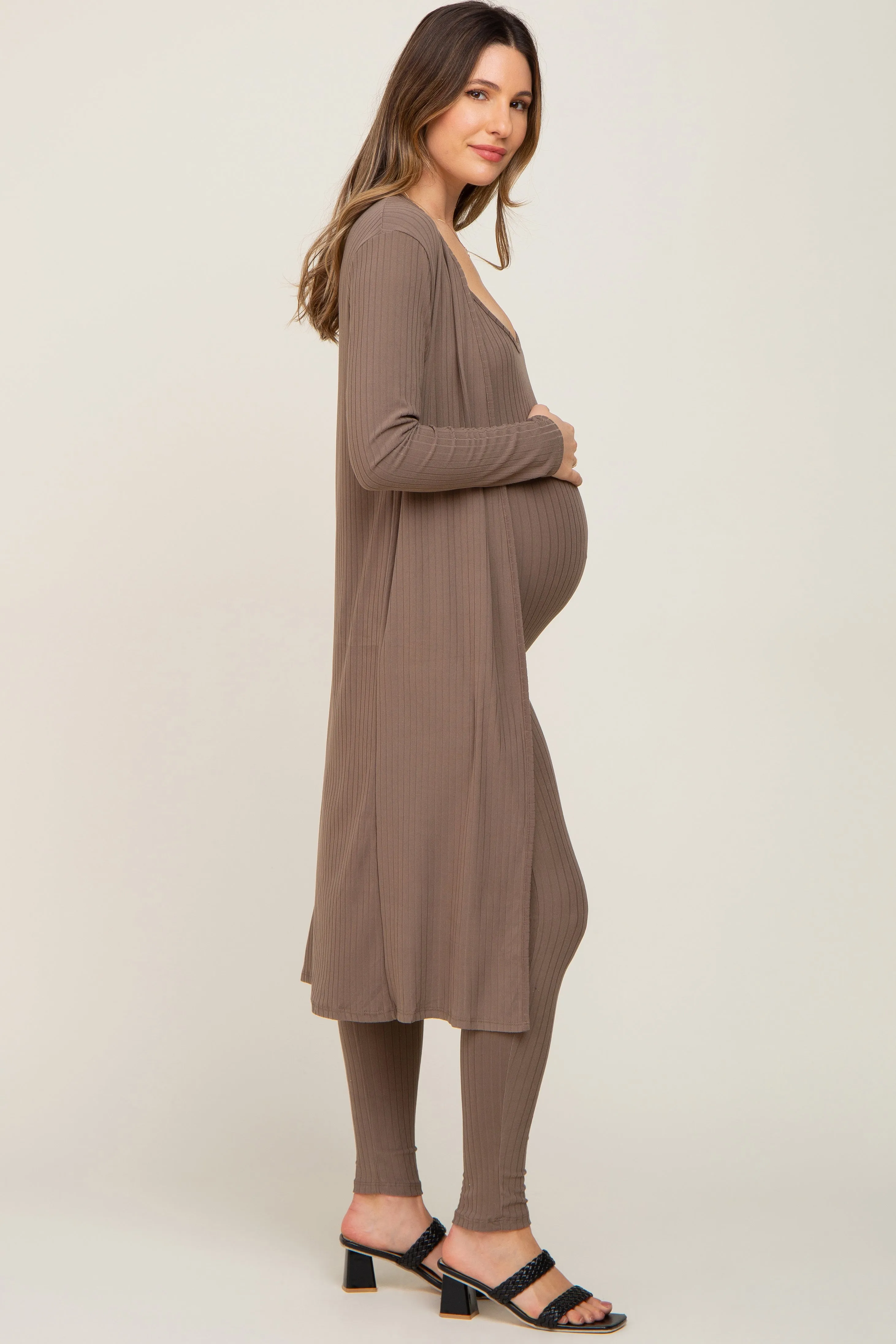Mocha Ribbed Maternity Jumpsuit Two Piece Set sold by Pinkblush product image thumbnail 3