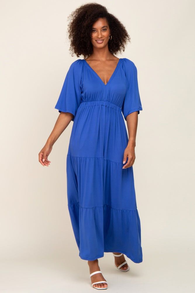 Royal Blue Deep V-Neck Tiered Maxi Dress sold by Pinkblush product image thumbnail 4