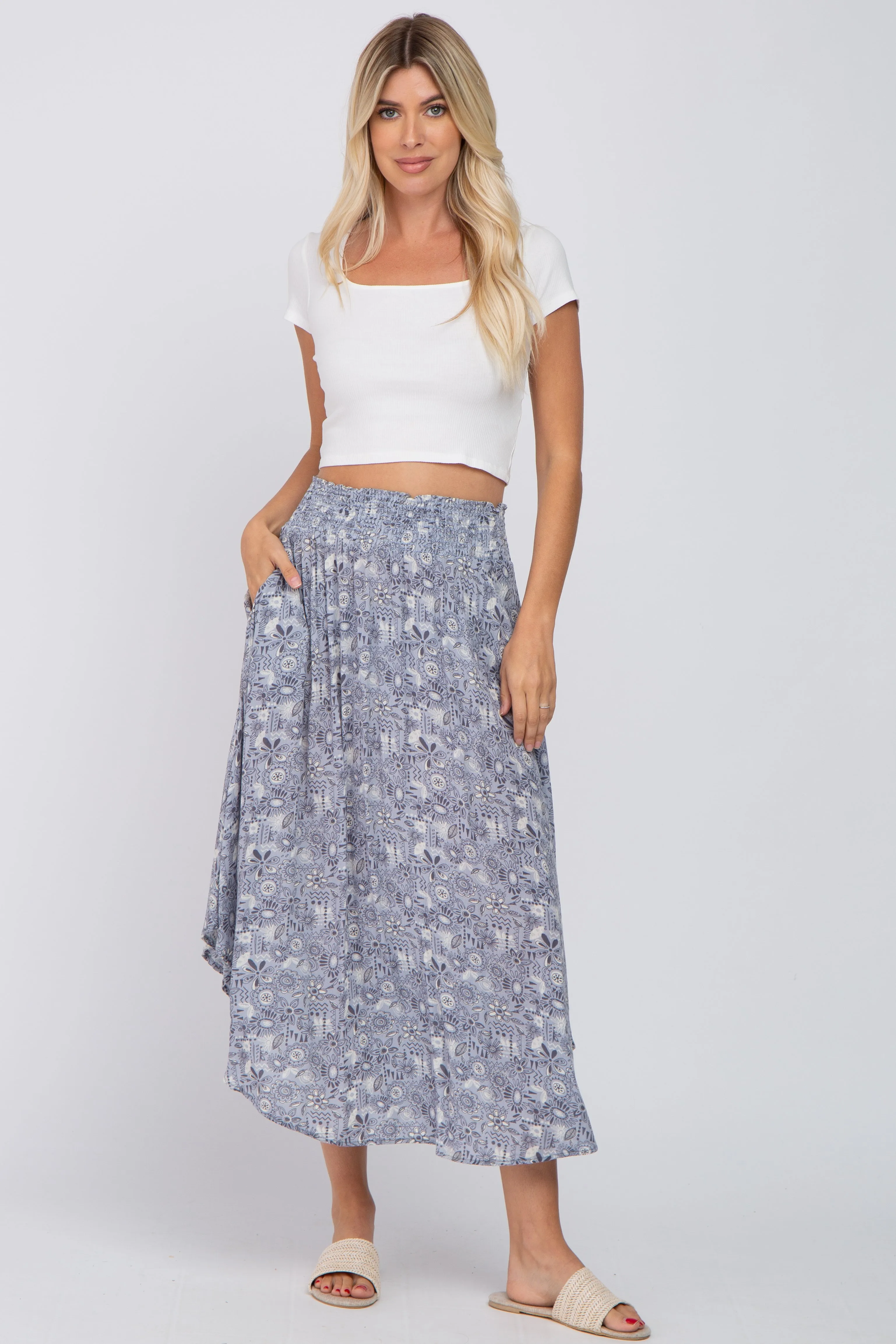 Blue Floral Round Hem Midi Skirt sold by Pinkblush product image thumbnail 5