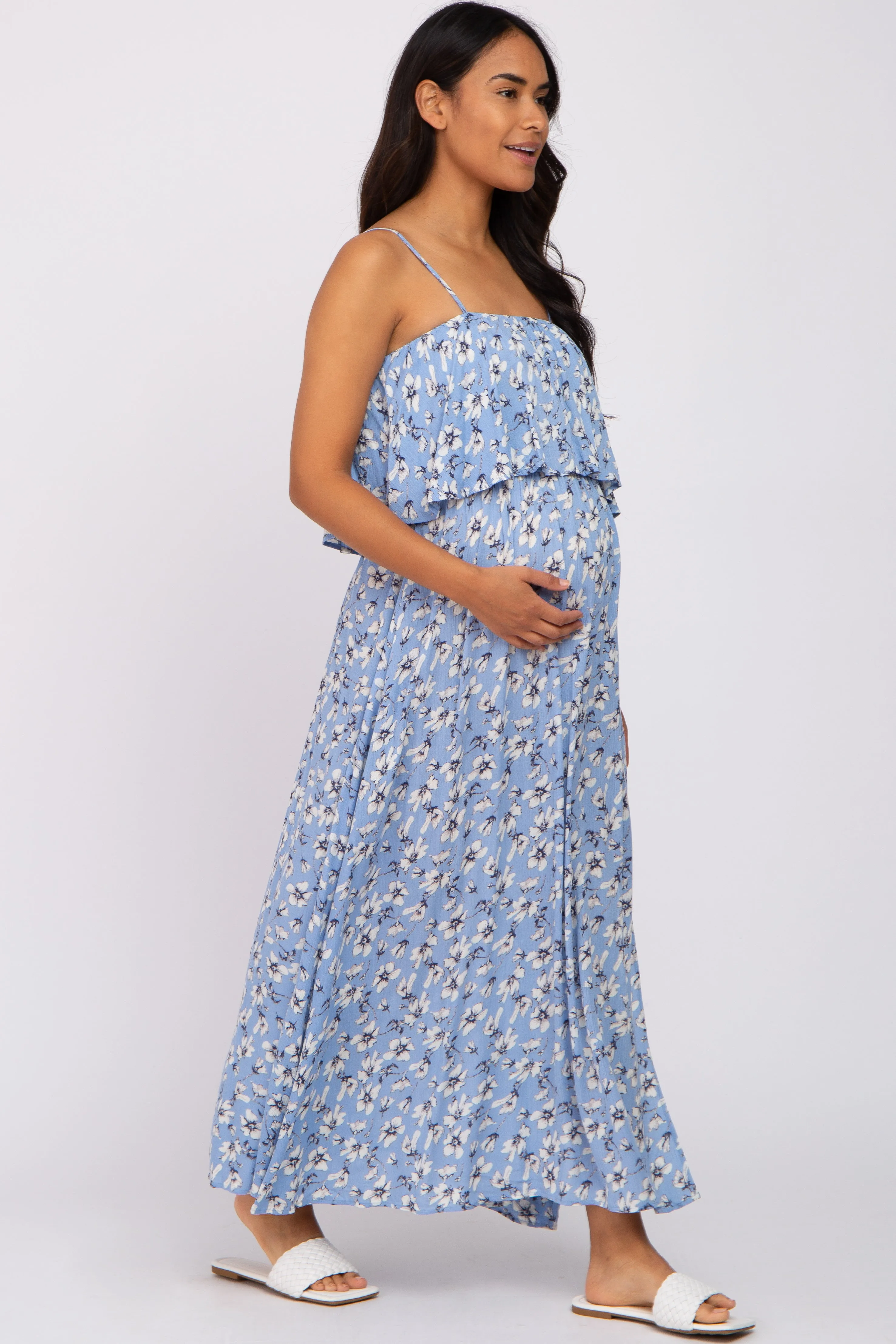 Light Blue Floral Flounce Maternity Maxi Dress sold by Pinkblush product image thumbnail 2