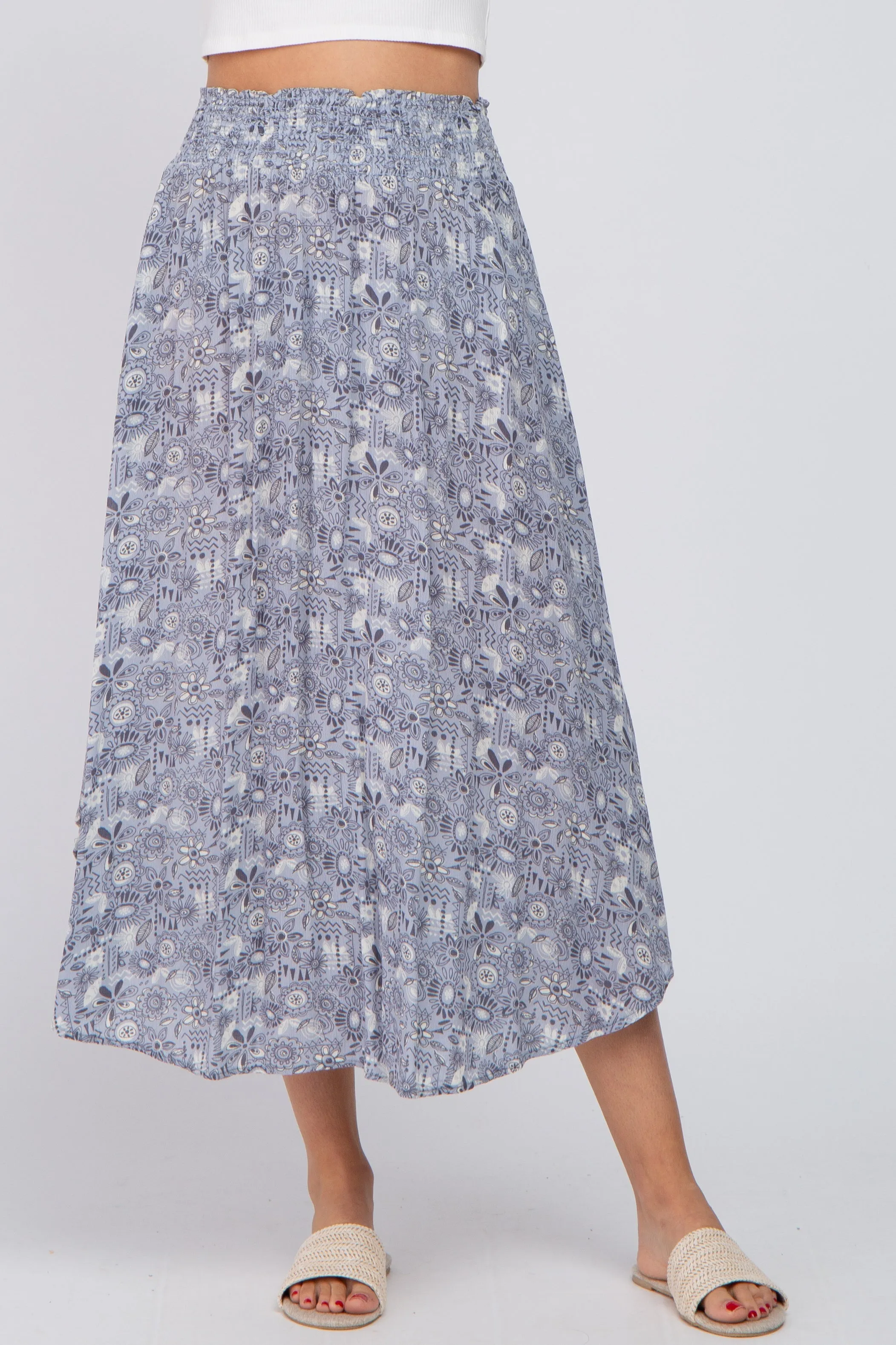 Blue Floral Round Hem Midi Skirt sold by Pinkblush product image thumbnail 2