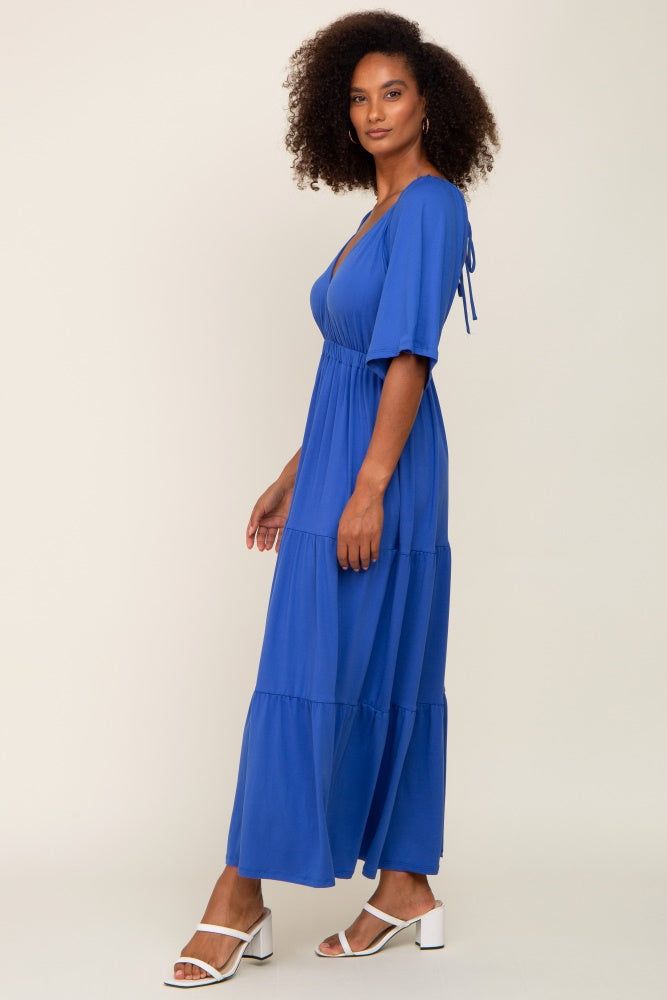 Royal Blue Deep V-Neck Tiered Maxi Dress sold by Pinkblush product image thumbnail 2