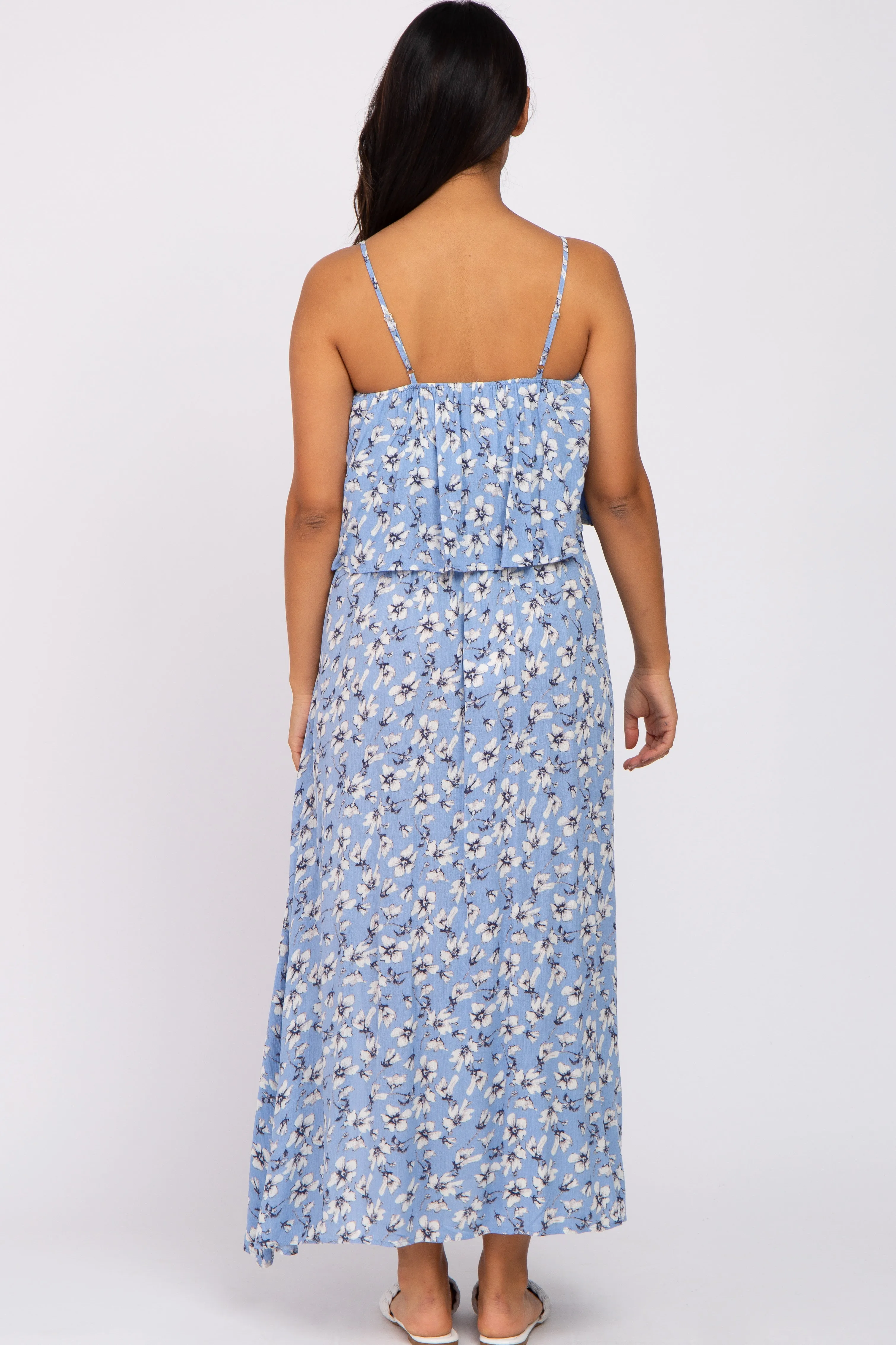 Light Blue Floral Flounce Maternity Maxi Dress sold by Pinkblush product image thumbnail 3