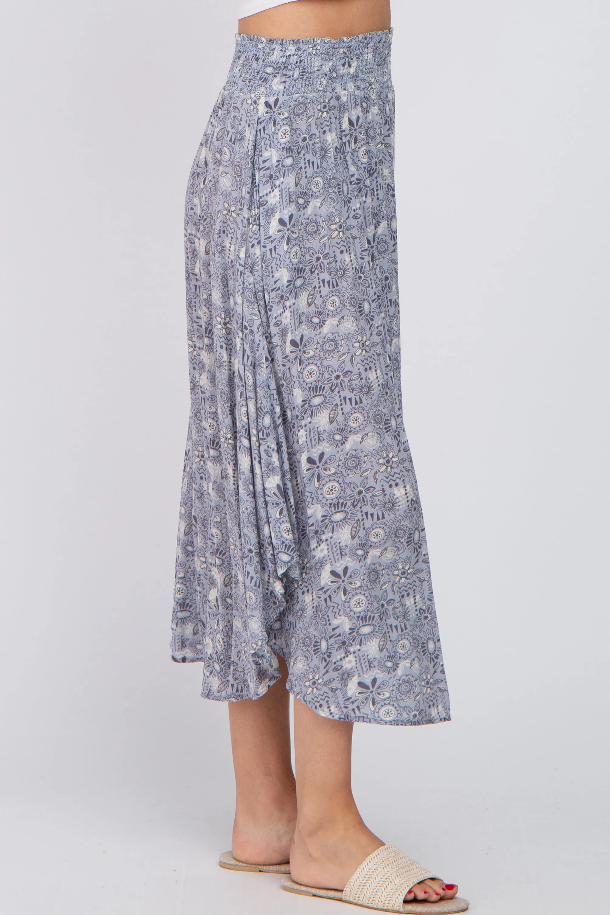 Blue Floral Round Hem Midi Skirt sold by Pinkblush product image thumbnail 3