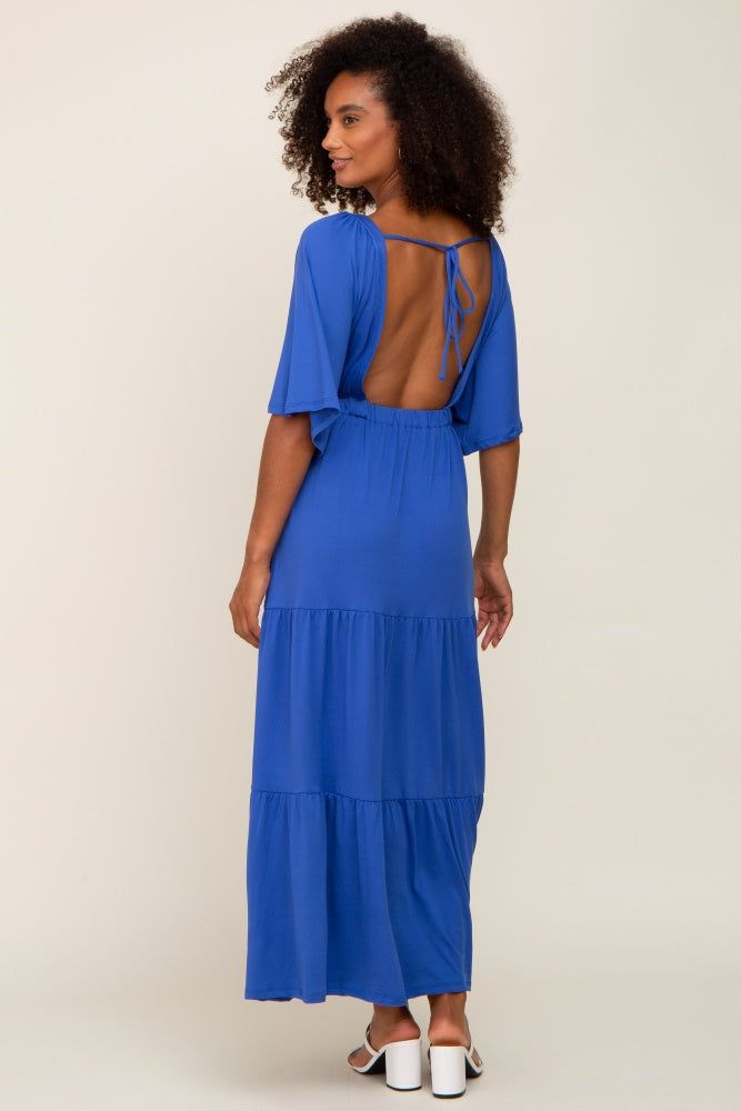 Royal Blue Deep V-Neck Tiered Maxi Dress sold by Pinkblush product image thumbnail 3