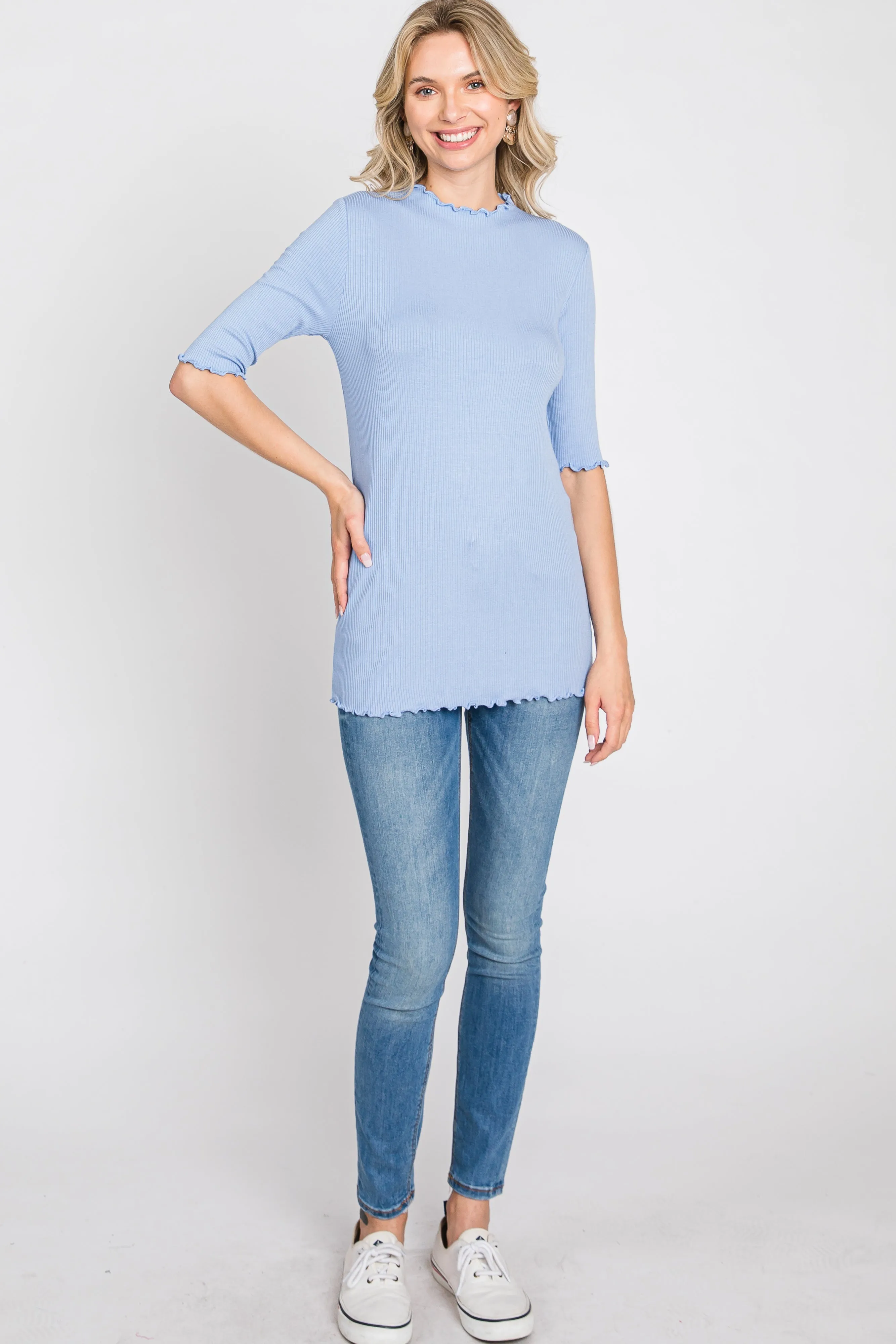 Light Blue Lettuce Hem Fitted Top sold by Pinkblush product image thumbnail 2